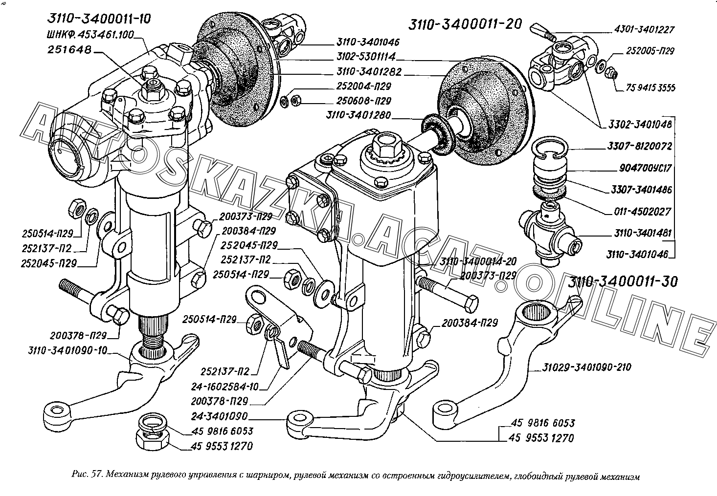 Конструкция рулевого управления автомобиля ГАЗ – 3110 без гидроусилителя