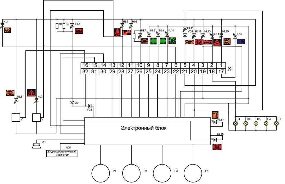 Эл схема приборной панели калина 1